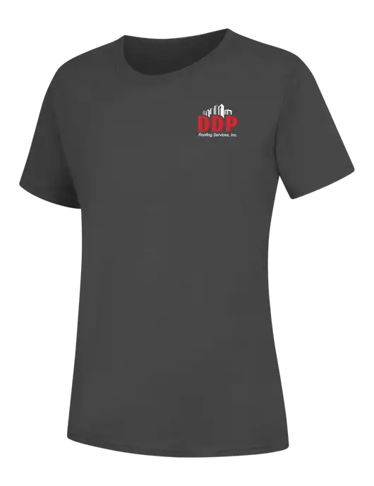 Womens Charcoal Core Blend Tee w/DDP Roofing Services Logo