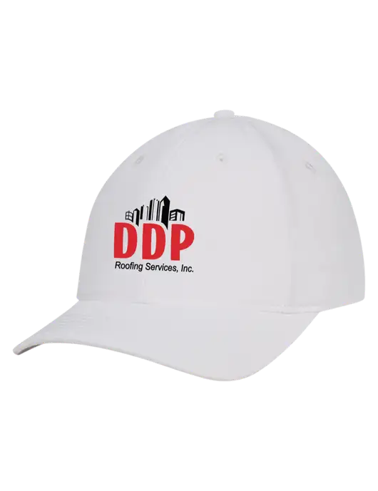 White Nylon Twill Performance Cap w/DDP Roofing Services Logo