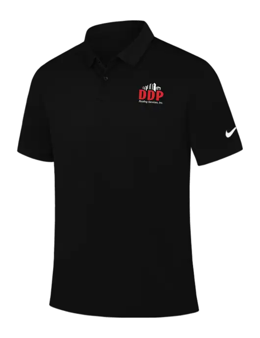 Nike Black Dry Essential Solid Polo w/DDP Roofing Services Logo