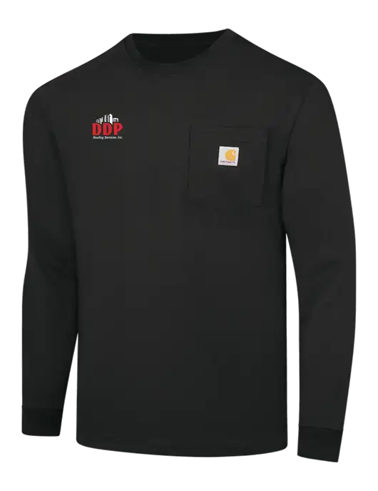Carhartt Black Workwear Pocket Long Sleeve T-Shirt w/DDP Roofing Services Logo