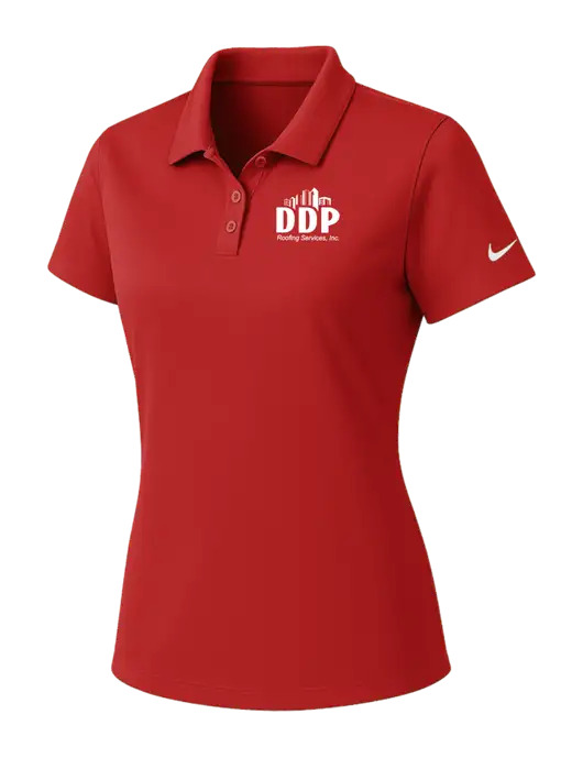 Nike Womens Red Dry Essential Solid Polo w/DDP Roofing Services Logo