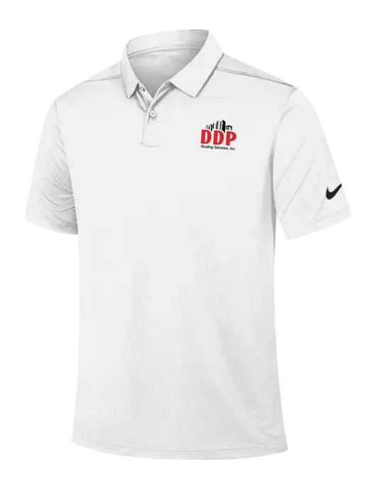 Nike White Dry Essential Solid Polo w/DDP Roofing Services Logo
