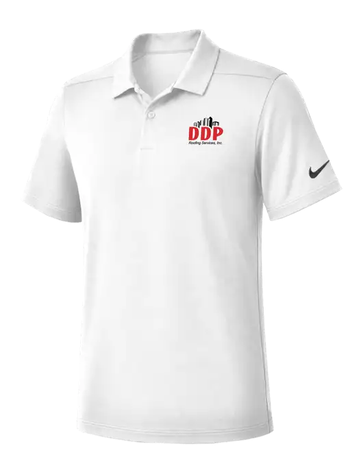 Nike White Dry Essential Solid Polo w/DDP Roofing Services Logo