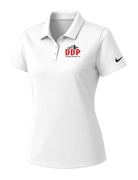 Nike Womens White Dry Essential Solid Polo w/DDP Roofing Services Logo