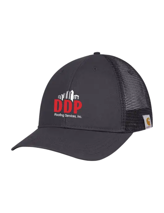 Carhartt Dark Grey Canvas Trucker Cap w/DDP Roofing Services Logo