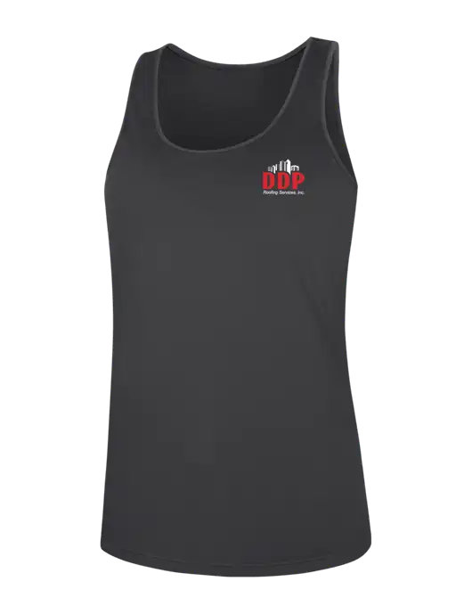 Womens Dark Grey PosiCharge Competitor Racerback Tank w/DDP Roofing Services Logo