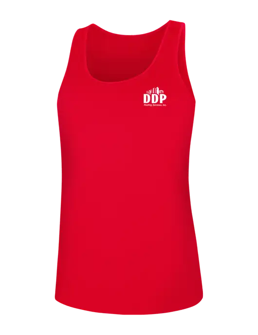 Womens Red PosiCharge Competitor Racerback Tank w/DDP Roofing Services Logo