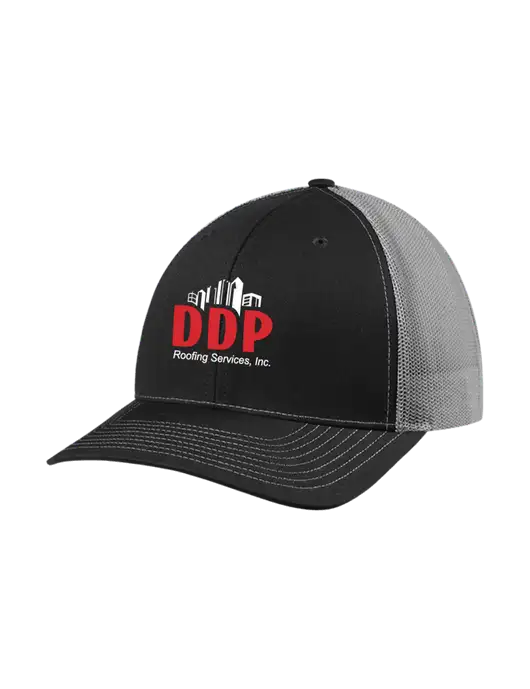 Richardson Adjustable Snapback Original 112 Trucker Cap Black w/Charcoal Mesh w/DDP Roofing Services Logo