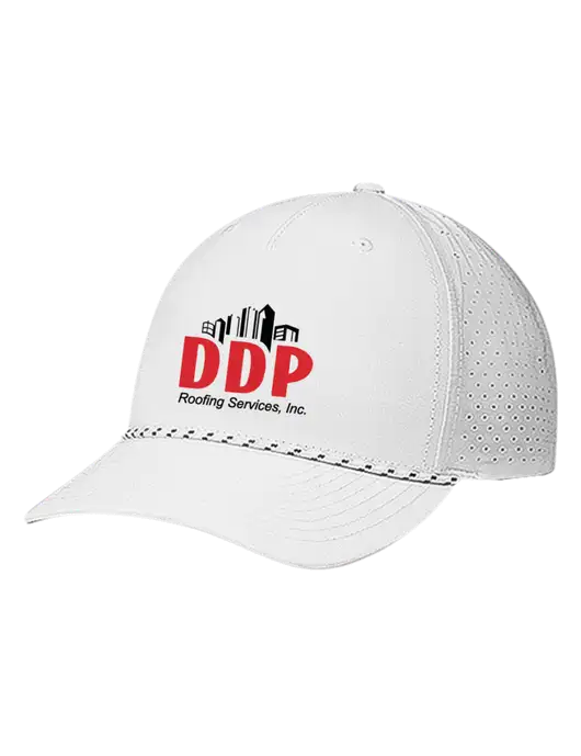 Richardson Laser Perf Performance White/White-Black Rope Cap w/DDP Roofing Services Logo