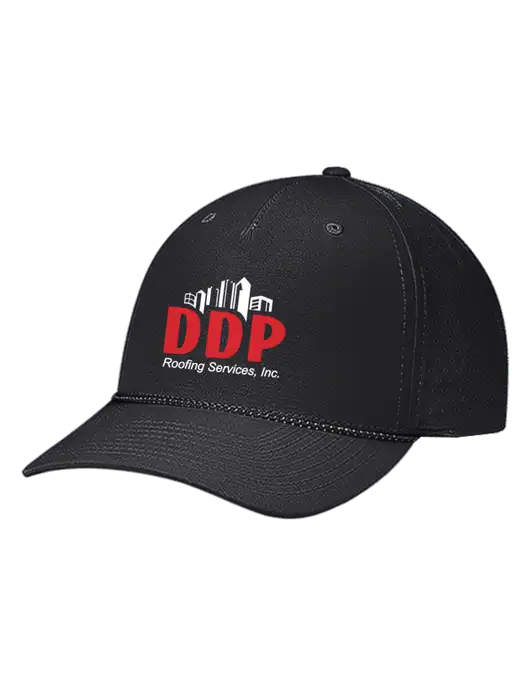 Richardson Laser Perf Performance Black/Black-Grey Rope Cap w/DDP Roofing Services Logo