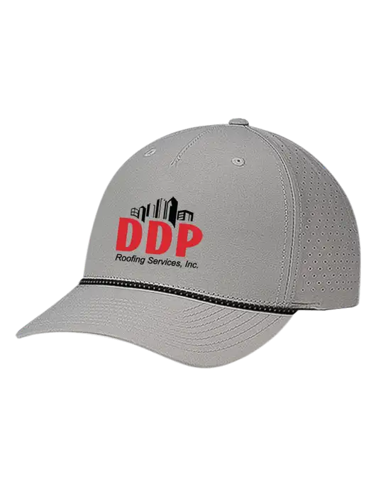 Richardson Laser Perf Performance Light Grey/Black-Grey Rope Cap w/DDP Roofing Services Logo