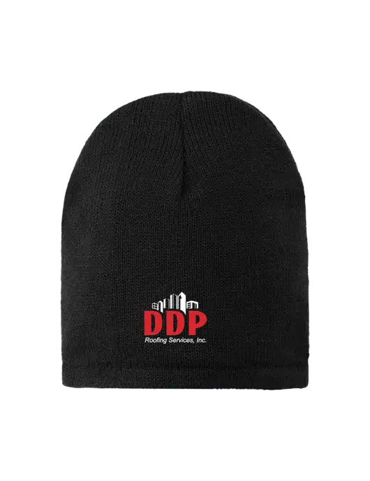 Black Fleece-Lined Beanie Cap w/DDP Roofing Services Logo