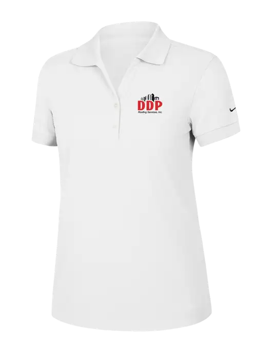 Nike Womens Dri-FIT Classic White Polo w/DDP Roofing Services Logo