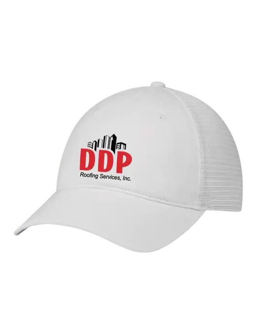Richardson 111 Garment Washed Trucker Cap White w/White Mesh w/DDP Roofing Services Logo
