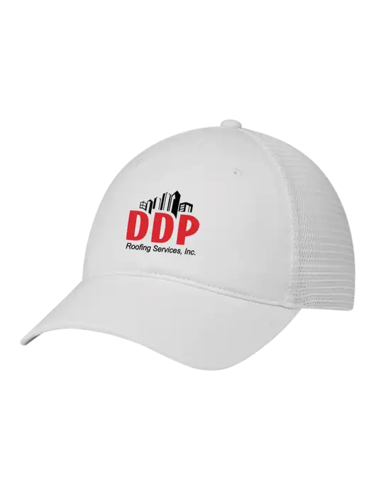 Richardson 111 Garment Washed Trucker Cap White w/White Mesh w/DDP Roofing Services Logo