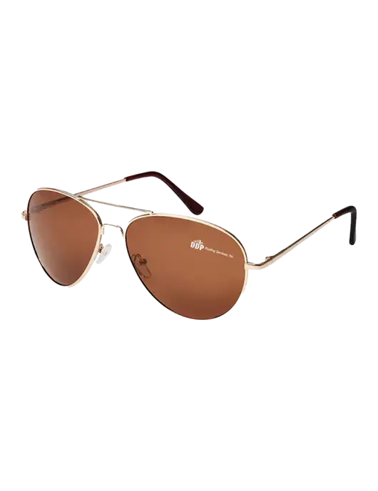 Aviator Coffee Brown with Gold Sunglasses  w/DDP Roofing Services Logo