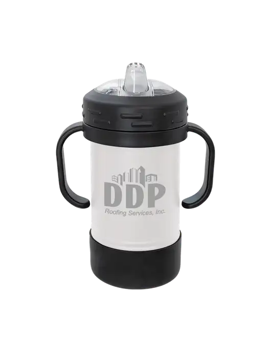 Polar Camel 10 oz Powder Coated White Sippy Cup w/DDP Roofing Services Logo