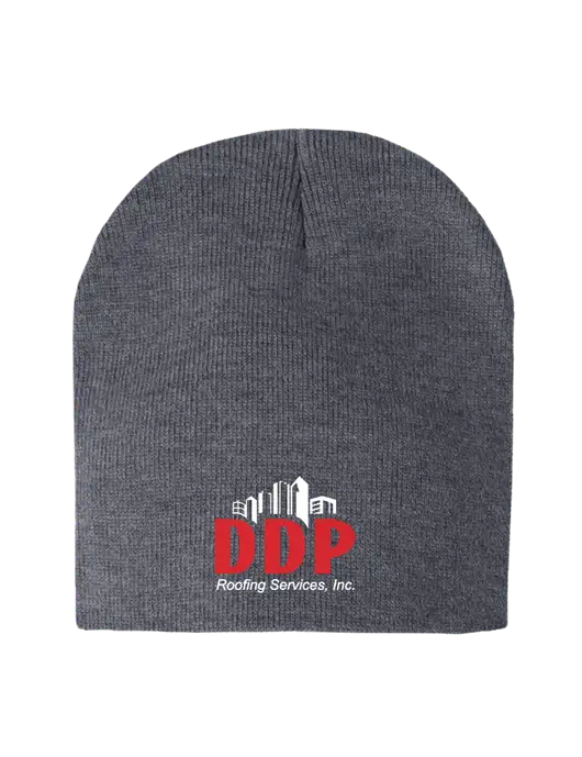 Dark Grey Heather Element Knit Beanie w/DDP Roofing Services Logo