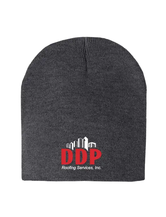 Charcoal Heather Element Knit Beanie w/DDP Roofing Services Logo