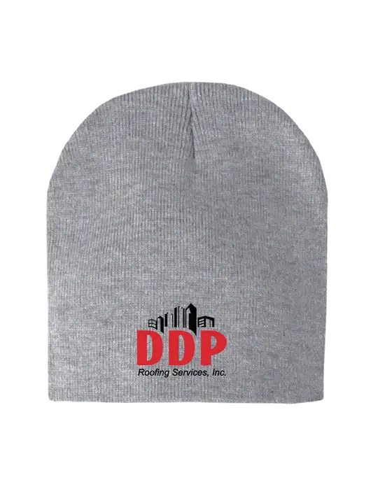 Light Grey Heather Element Knit Beanie w/DDP Roofing Services Logo