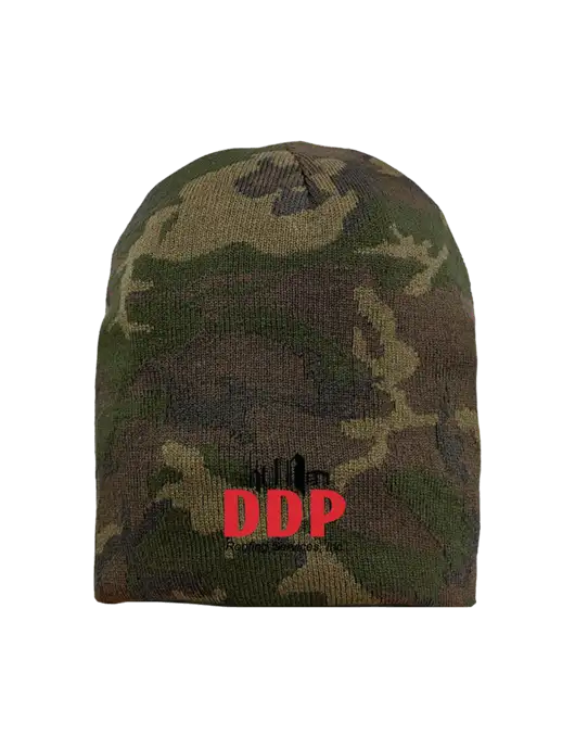 Green Camo Element Knit Beanie w/DDP Roofing Services Logo